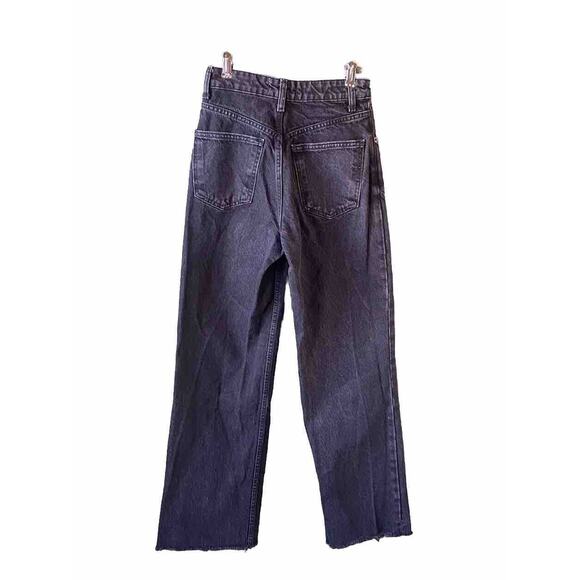 Zara Jeans Womens Sz 2 High Rise Black Distressed Wide Leg Denim Raw Hem Thrash - Picture 2 of 10